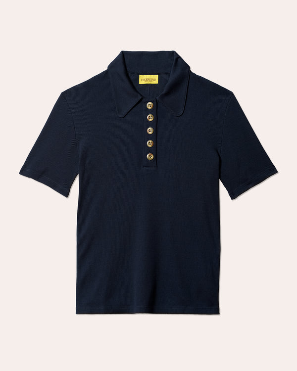 Ribbed Merino Polo - Luxurious, Durable Hiking Shirt - Woad