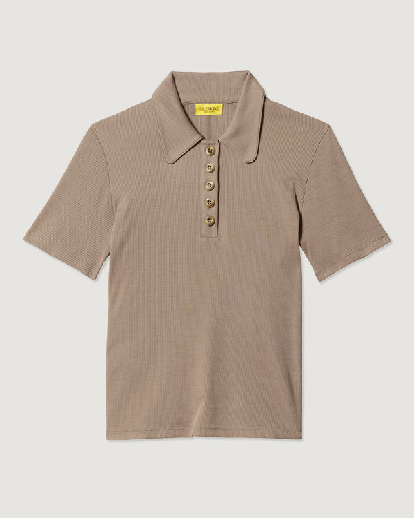 Ribbed Merino Polo 01 - Luxurious, Durable Hiking Shirt - Morel