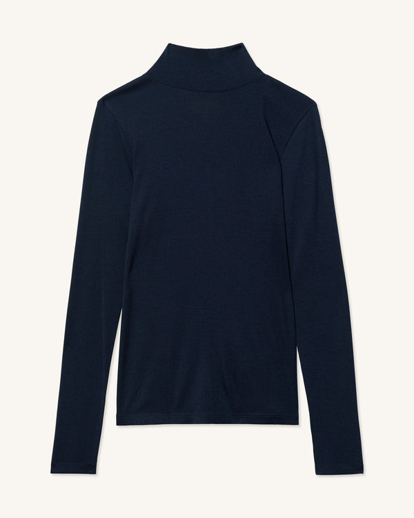 Ribbed Merino Turtleneck - Woad