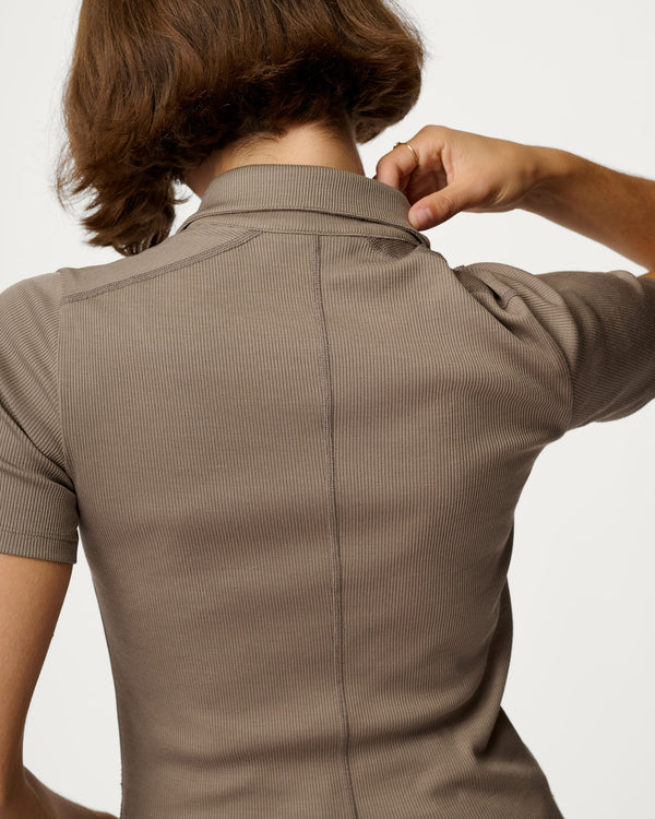 Ribbed Merino Polo 01 - Luxurious, Durable Hiking Shirt - Morel