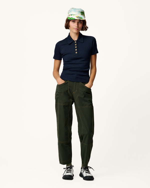 Ribbed Merino Polo - Luxurious, Durable Hiking Shirt - Woad