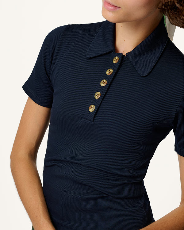 Ribbed Merino Polo - Luxurious, Durable Hiking Shirt - Woad