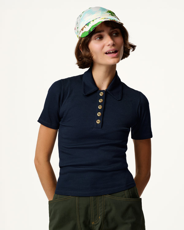 Ribbed Merino Polo - Luxurious, Durable Hiking Shirt - Woad