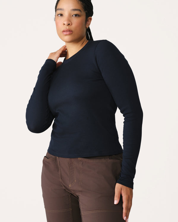 Ribbed Merino Long Sleeve Tee 01 - Woad