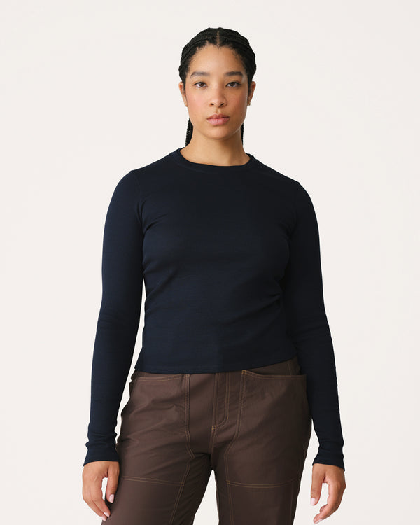 Ribbed Merino Long Sleeve Tee 01 - Woad