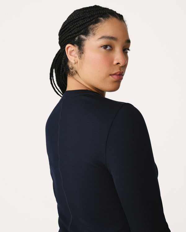 Ribbed Merino Long Sleeve Tee 01 - Woad