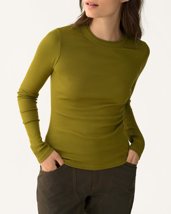 Ribbed Merino Long Sleeve Tee - Verdant