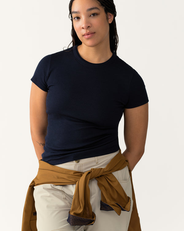 Ribbed Merino T-Shirt - Woad